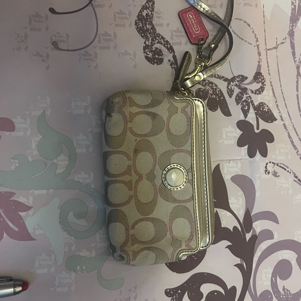 Coach Beige and Gold Wristlet